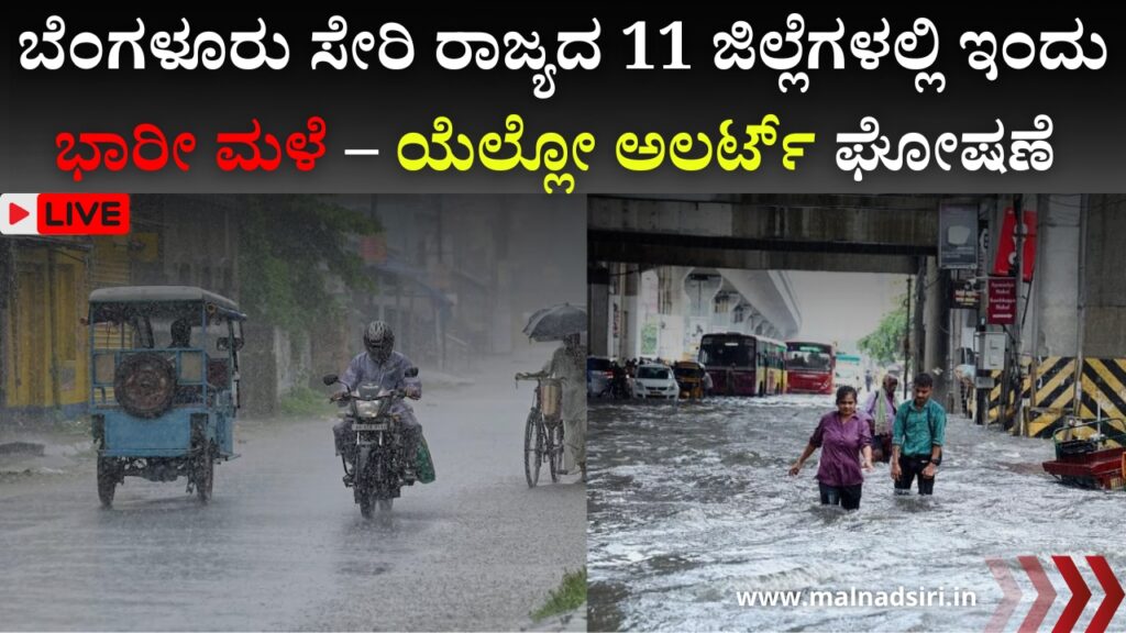 Heavy rain today in 11 districts of the state including Bangalore - yellow alert announced